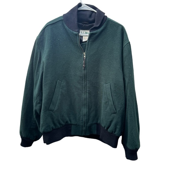 Vtg L.L. Bean 100% Wool Bomber Jacket Spruce Green Full Zip Lined USA Large